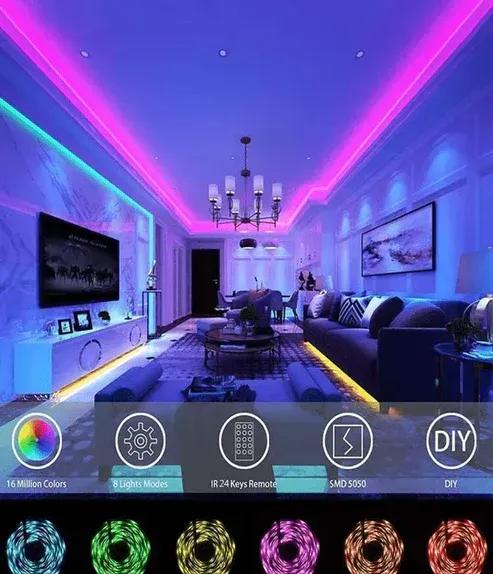 شريط إضاءة LED RGB مع جهاز تحكم عن بعد - ديكور الغرف والجدران